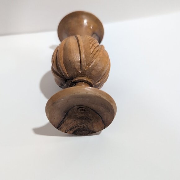 Vintage Boho Beautiful Hand Carved Wood Pedestal Bud Vase Floral 4.75" - Picture 3 of 4